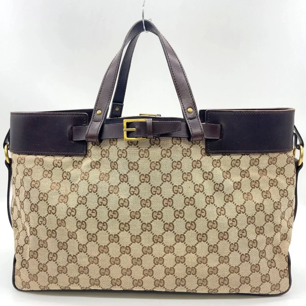 ❌SOLD❌ Authentic Gucci GG Canvas/Leather Buckle Tote Bag - Picture 3 of 17